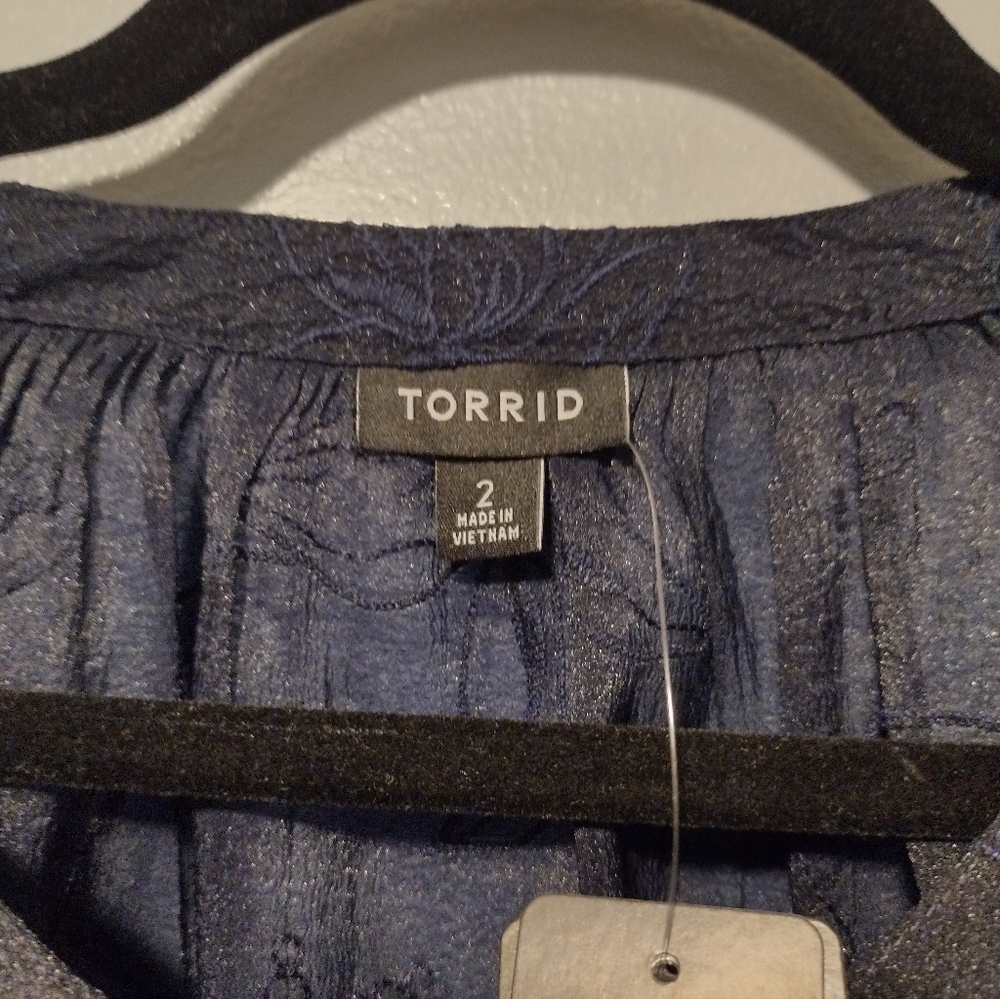 Torrid Chiffon Embroidered Tie Front Peasant Top Blouse - Picture 8 of 11